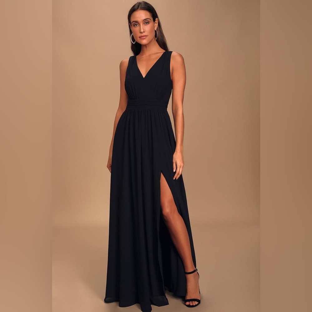 Lulus Thoughts of Hue Black Surplice Maxi Dress Bridesmaid Gown